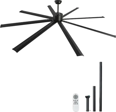 Obrázek produktu pro SucceBuy 244 cm stropní ventilátor bez světla, 6rychlostní dálkové ovládání, 8 hliníkových lopatek, reverzibilní stejnosměrný motor, moderní, plochý venkovní ventilátor pod omítku do ložnice, obývacího pokoje