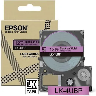 Produktbild von Epson LabelWorks LK-4UBP - Schwarz auf Violett - Rolle (1,2 cm x 8 m) 1 Kassette(n) Hängebox - Bandkassette - für LabelWorks LW-C410, LW-C610