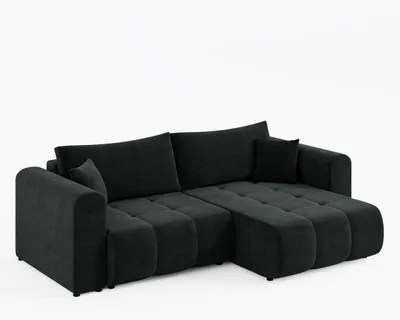 Produktbild von Ecksofa RIVA Rechts Dunkelgrün | Velours-Stoff Premium | L-Form Couch mit Schlaffunktion & Bettkasten