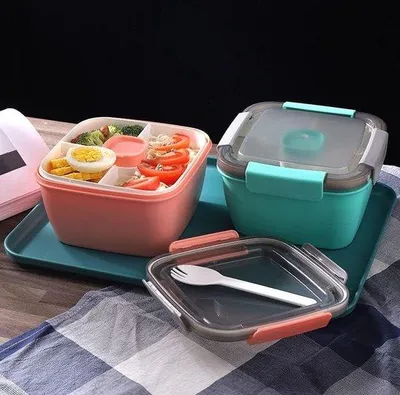 Image de Boîte à bento pratique pour adultes et enfants, sans odeurs, étanche, avec compartiment à pain, pour l'école, le travail, les pique-niques et les voyages