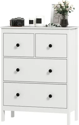 Produktbild von Kommode mit 4 Schubladen, für Kleidung & Bettwäsche, Wohnzimmer, Schlafzimmer, Flur, Spanplatte, Weiß