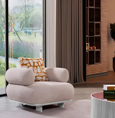 Productafbeelding van Beige fauteuil voor de woonkamer, design loungestoel, gestoffeerd, eenpersoons