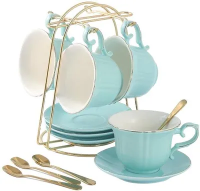 Produktbild von Famanu Tassen- und Untertassenset - Elegantes Teeset - Set von 4 - Goldrand - Porzellan
