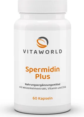 Produktbild von Vitaworld Spermidin Plus | 60 Kapseln | mit Zink & Vitamin B1 | Spermidin aus Weizenkeimextrakt | vegan