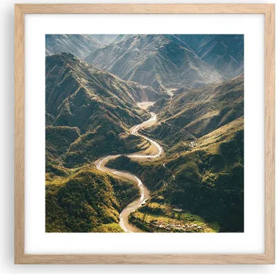Produktbild von Gerahmtes Poster - Rahmen in heller Eiche - Berge Weg Wald - 40x40 cm - Wand Bild - Wanddeko - Wandbilder - Kunstposter - Wandposter - Bilderrahmen - Bilder - Kunstdruck - P2NAC40x40-4700