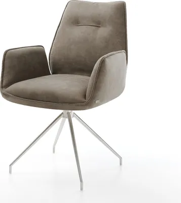 Produktbild von DELIFE Esszimmerstuhl Zoa-Flex Mikrofaser Taupe Vintage Kreuzgestell konisch Edelstahl Taschenfederkern