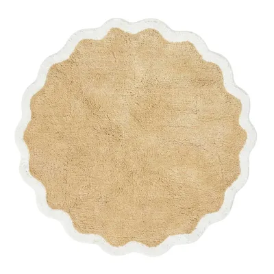 Produktbild von HOMESCAPES Badematte rund mit Wellenrand 70 cm – Runder Badteppich beige, 100 % Baumwolle