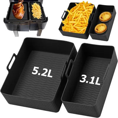 Produktbild von 2-teiliges Silikonform-Set für Heißluftfritteusen, wiederverwendbar, schwarz
