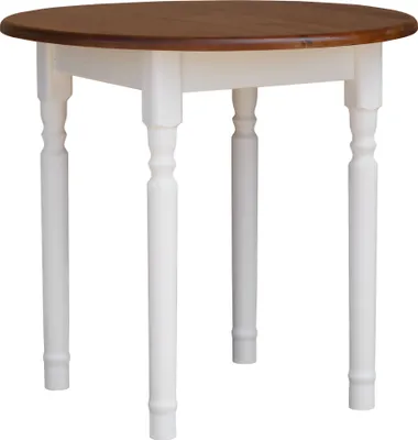 Produktbild von Weißer Runder Tisch II aus massivem Kiefernholz mit Tischplatte in der Farbe Eiche 90 cm