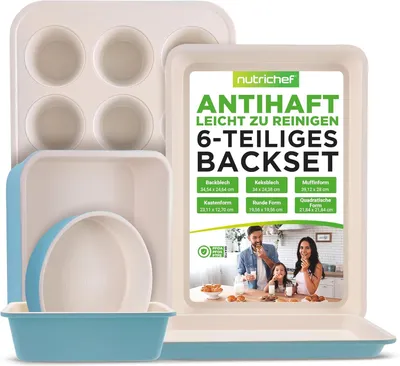 Produktbild von Nutrichef Backblech & Brotbackform Set, 6-teilig – Kohlenstoffstahl mit Keramik-Antihaft Für Kuchen, Brot, Lasagne – Backspaß für jede Gelegenheit