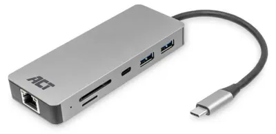 Obrázok produktu pre ACT AC7092, HDMI, RJ-45, USB 3.2 Gen 1 (3.1 Gen 1) Type-A, USB 3.2 Gen 1 (3.1 Gen 1) Type-C, Microsd (transflash), SD, 4096 x 2560, 2160p, 4096 x 2560 px, Hliník