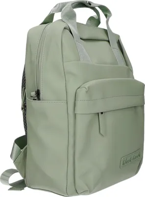 Produktbild von Kleiner grüner Rucksack aus glattem Kunstleder, 26x29x10 cm, gepolstertes Tabletfach, 2-Wege-Reißverschluss