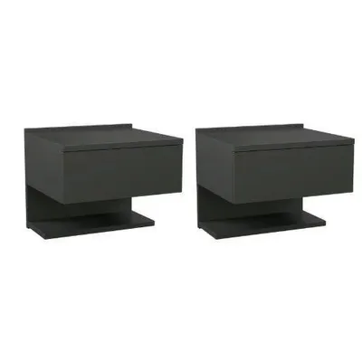 Two identical black wall-mounted nightstands are shown against a white background.