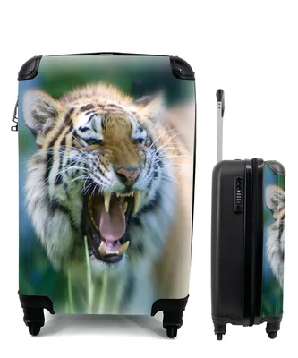 Produktbild von MuchoWow® Koffer Handgepäck Trolley Rollkoffer Kleine Reisekoffer mit 4 Rollen - Tiger - Dschungel - Kopf - Cabin Size < 55x40x23 cm & 55x40x20 cm - Fotokoffer - Kabinenkoffer - Boardgepäck - Reise-Box - Reisekoffer - Reisegepäck - Koffer mit Bild - Trolley für Kinder