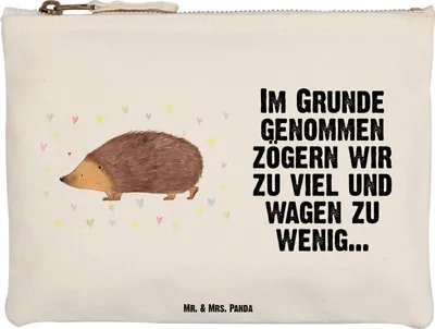 Produktbild von Mr. & Mrs. Panda Kosmetiktasche Igel Herzen Größe M - Weiß - Geschenk, Leben, Kuss, kosmetiktäschchen, Beauty Bag, Liebe, Schlampermäppchen, Mäppchen, Herz, Federtasche