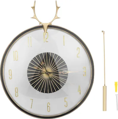 Image de Horloge murale ronde à suspendre, bois de cerf en laiton, pendule, chronomètre, décoration pour bureau, chambre à coucher