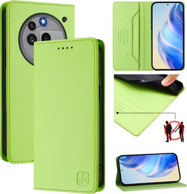 Produktbild von Lederhülle für Nothing Phone 3a Pro Hülle Flip Brieftasche Kartenfächern Ständer Schutzhülle Grün