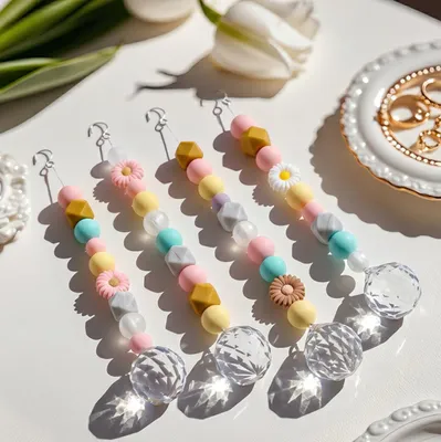 Produktbild von 4 Stück Kristall Sonnenfänger Bastelset DIY Kristalle Anhänger Suncatcher für Party Fenster Haus Garten Deko