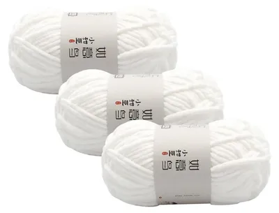 Immagine prodotto di Filato di chenille spesso, colore bianco, 3 gomitoli, 55 grammi per gomitolo, 55 metri per gomitolo, 100% poliestere