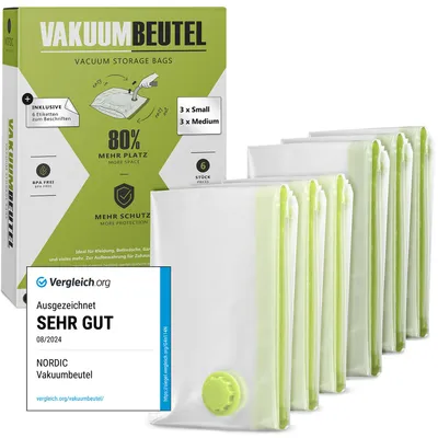 Produktbild von NORDIC® - Vakuumbeutel für Kleidung - 6 Stück in 60x40cm + 70x50cm – BPA Frei - Vakuumbeutel klein - Vacuum Bags for Clothing – Vakuumierbeutel