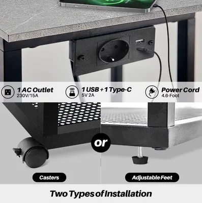 Produktbild von Beistelltisch - C-förmiger Ein-Tisch - Banktisch - Nachttisch - Mit Rollen - USB/USB-C - Steckdose - Grau/Schwarz