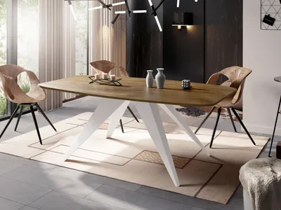 Produktbild von Ausziehbarer Esstisch im Loft-Stil - Industrieller Tisch mit Weißen Metallbeinen - Modernes Design für Wohnzimmer - 160 cm Ausziehbar auf 200 cm - Lefkas Eiche
