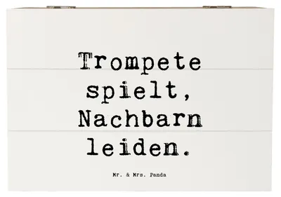 Produktbild von Mr. & Mrs. Panda Truhe Spruch Trompete Freude 22 x 15 cm - Weiß - Geschenk, laut, humorvoller Trompetenspruch, Schatzkiste, Musik, fotobox, Geschenkbox, Holzbox, Lernen
