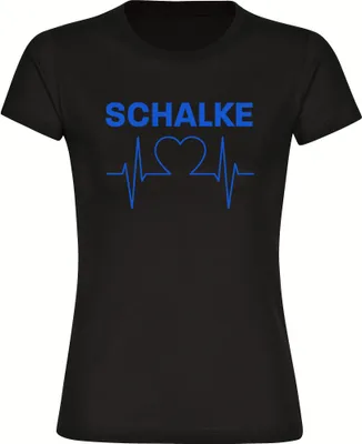 Produktbild von multifanshop Damen T-Shirt - Schalke - Herzschlag, schwarz, Größe XXL