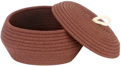Immagine prodotto di Cesto portaoggetti in cotone con coperchio - Organizer multifunzionale per snack, asciugamani e altro ancora - Ideale per l'uso quotidiano, 25 x 11,4 cm (piccolo, piatto, marrone)