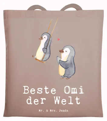 Produktbild von Mr. & Mrs. Panda Tote Bag Pinguin Beste Omi der Welt - Braun Pastell - Geschenk, Uni Tasche, umhängebeutel, Oma, Stoffbeutel, Laptoptasche, Geburtstag, Enkel, Enkelin