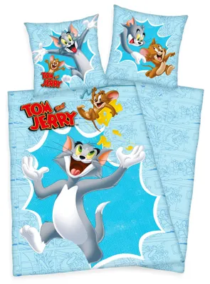 Produktbild von Herding Renforcé Wende Bettwäsche 2 tlg.135x200cm Tom & Jerry Katz Maus Baumwolle Knopfleiste