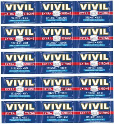 Produktbild von Vivil Extra Strong Pastillen mit Pfefferminz zuckerfrei 75g 5er Pack