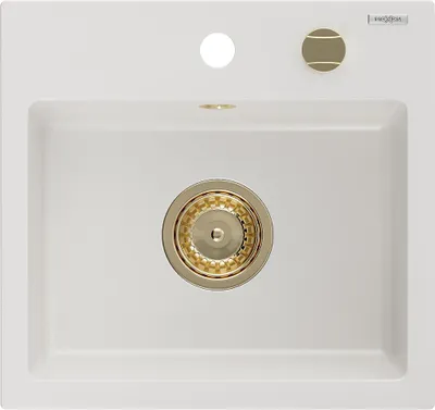 Zdjęcie produktu dla Mexen Milo zlewozmywak granitowy 1-komorowy 435 x 410 mm, biały, syfon złoty - 6505441000-20-G