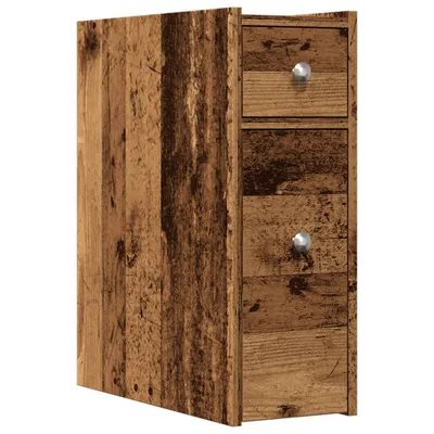 Image de Armoire de salle de bain étroite avec roulettes vieux bois