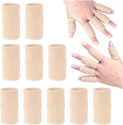 Produktbild von 10er-Pack Finger-Stulpenschutz – Sport-Stulpen, Daumen-Finger-Stütze, Elastisch, Lindert Arthritis-Trigger-Fingerschmerzen (Aprikose)
