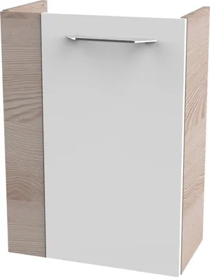 Produktbild von Fackelmann B.CLEVER Waschbeckenunterschrank schmal  Unterschrank für Waschtisch im Gäste-WC (44 cm x 60 cm x 24,3 cm)  Türanschlag rechts  SBC Badezimmerschrank hängend in Braun hell/Weiß