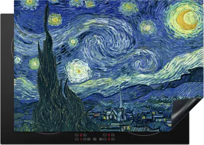 Produktbild von KitchenYeah© Herdabdeckplatte Sternennacht - Gemälde - Alte Meister - Vincent van Gogh , 75x52cm, Küche Deko, Glaskeramikkochfeld Herdabdeckung, Abdeckplatte fùr Kochfeld