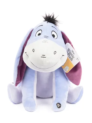 A plush toy Eeyore sitting on a white background.