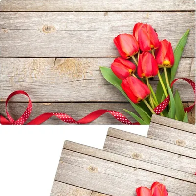 Produktbild von Abwaschbare Tischsets 4er Set Tulpen Blumen & Holz-Optik