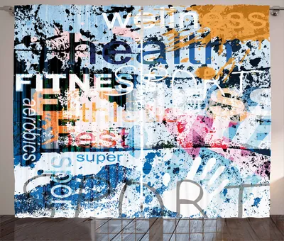 Produktbild von ABAKUHAUS Fitness Rustikaler Gardine, Gesundheits-Aerobic-Wörter, Schlafzimmer Kräuselband Vorhang mit Schlaufen und Haken, 280 x 260 cm, Mehrfarbig