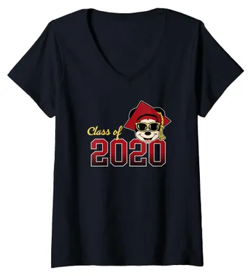 Produktbild von Damen Disney Mickey Mouse Class of 2020 Red Lettering T-Shirt mit V-Ausschnitt