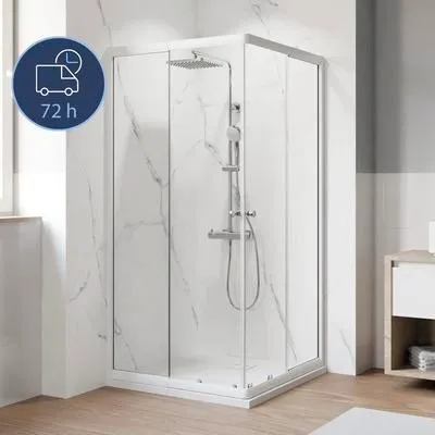 Produktbild von Eckeinstieg mit Gleittür/Schiebetür BREUER Ektos 80 - 90 cm Profil weiß Klarglas Reversibel