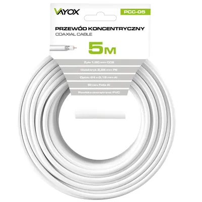 Zdjęcie produktu dla Vayox Kabel Koncentryczny RG6U PCC-5 | 5m | Biały