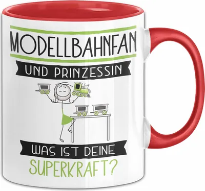 Produktbild von Modellbahnfan Und Prinzessin Tasse Geschenk Für Eine Modellbahnfan Geburtstag Was Ist Deine Superkraft (Rot)