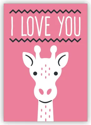 Produktbild von 4x Süße rosa Glückwunschkarte mit Retro Giraffe auch zum Geburtstag: I love you