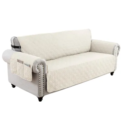 Produktbild von 1 Sitzer Sofaschoner Wasserabweisend Gesteppt Sesselschoner Rutschfest Sofaüberwurf Sofabezug mit Seitentaschen für Haustiere Kinder, Weiß