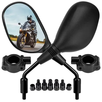 Produktbild von Motorrad Spiegel für 22mm Lenker, Rückspiegel mit 8 & 10mm Schrauben, Universal Motorradroller Spiegel mit Halterung, Rückspiegel für Motorrad