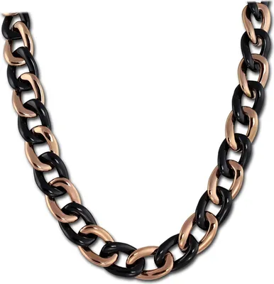 Produktbild von Amello Halskette Edelstahl 333er Rosegold Keramik 50cm Panzer schwarz D2ESKX23S0