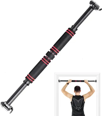 Produktbild von COSTWAY Klimmzugstange für den Türrahmen ohne Schrauben, Tür Reckstange bis zur 120KG belastbar, Türstange 65 cm - 100 cm einstellbare Länge, mit Handpolster, fürs Krafttraining beim Heimworkout