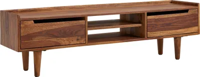 Produktbild von Lowboard "Bharatpur" aus Korpus und Beine: Sheesham Massivholz, mit Klarlack beschichtet Rückwände: MDF in Sheesham mit 2 Türen. Abmessungen (B/H/T) 145x43x35 cm